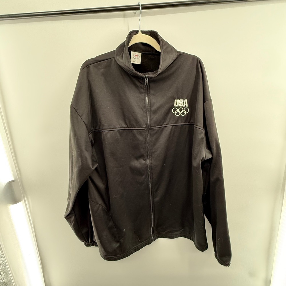 USA Olympic Committee 3XL Black Full Zip Jacket Fleece Lined Made in USA